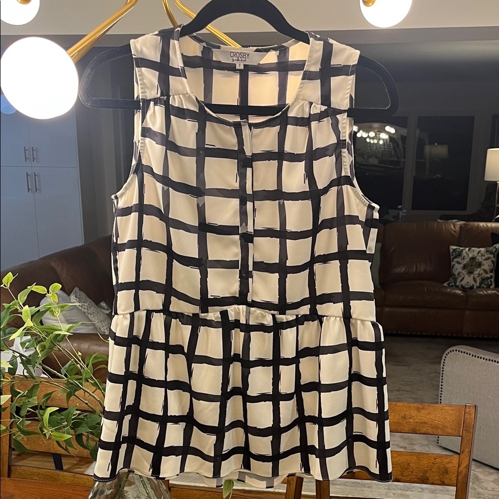 CROSBY by Mollie Burch Black and White Checkered Tunic, Size S